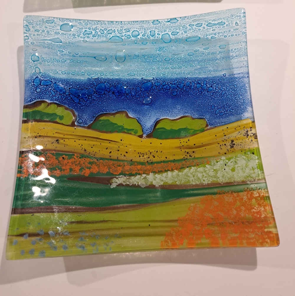 2 Vietri Italy Fused Glass Winding River & Poppy Trinket Dishes - Picture 2 of 7